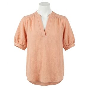 NEW ENTRO textured cotton gauze top in peach